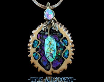 Walnut Pendant – Sterling Opal, Crushed Opal Inlay, Boho Jewelry