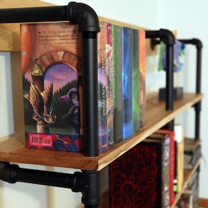 DIY Bookshelf Plans | Black Pipe Industrial Wall Shelves | Step by Step PDF Woodworking Plans | Build Pipe Shelves