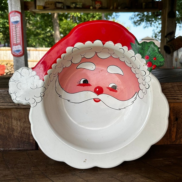 Vintage Large Santa Claus Serving Bowl Plastic Christmas Decor 14”