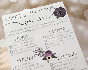 What's in Your Phone? ~ Bridal Shower Game! ~ Bridal Tea Party ~ Vintage Bicycle ~ Poppies ~ Floral Bridal Shower ~ Plum Shower