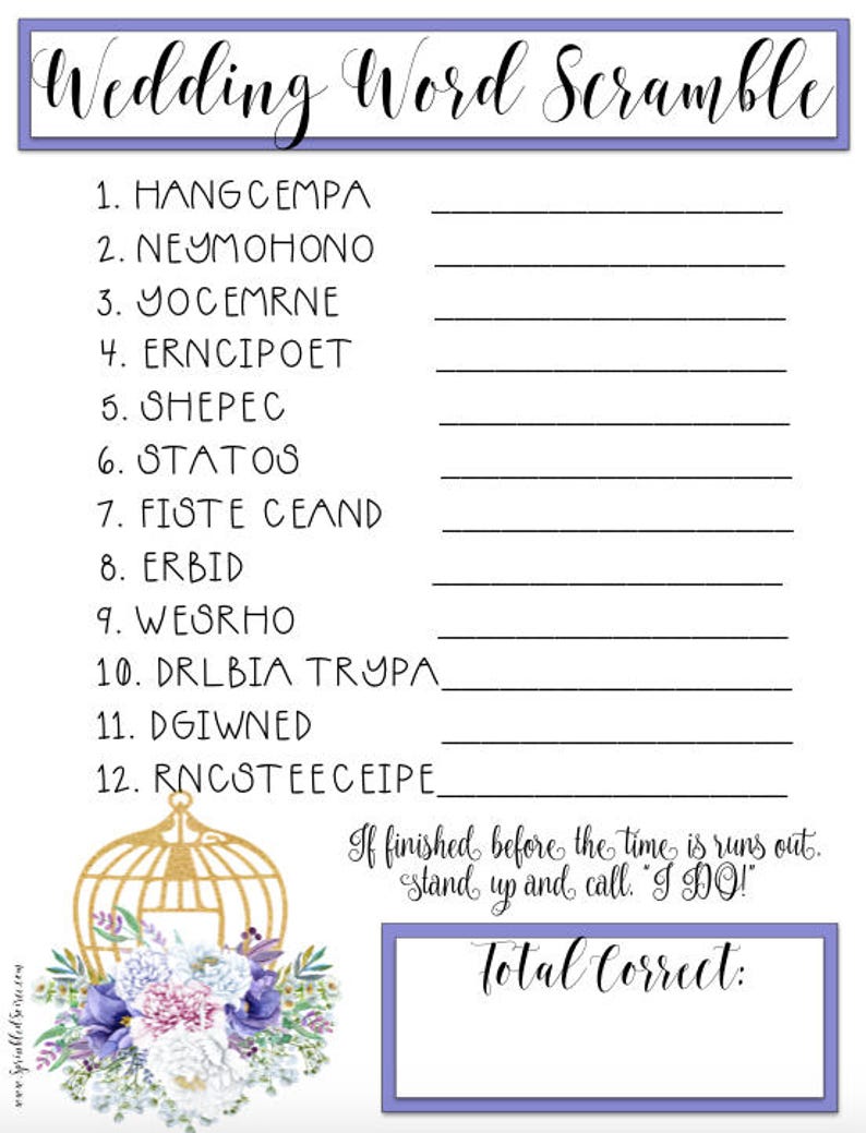 wedding word scramble bridal shower game vintage floral etsy