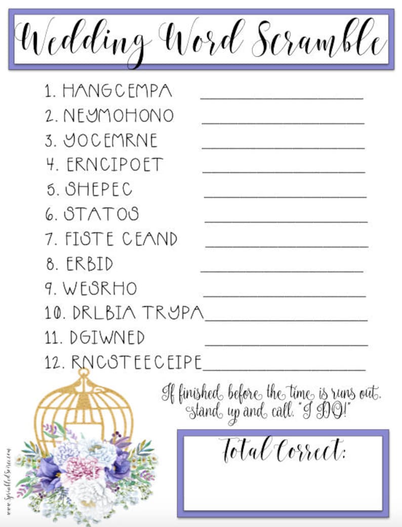 Free Printable Bridal Shower Games Wedding Freebies Word Scramble 