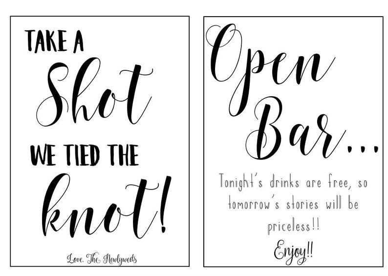 Wedding Bar Signs Wedding Decor Funny Signs Open Bar Take a Shot Dance