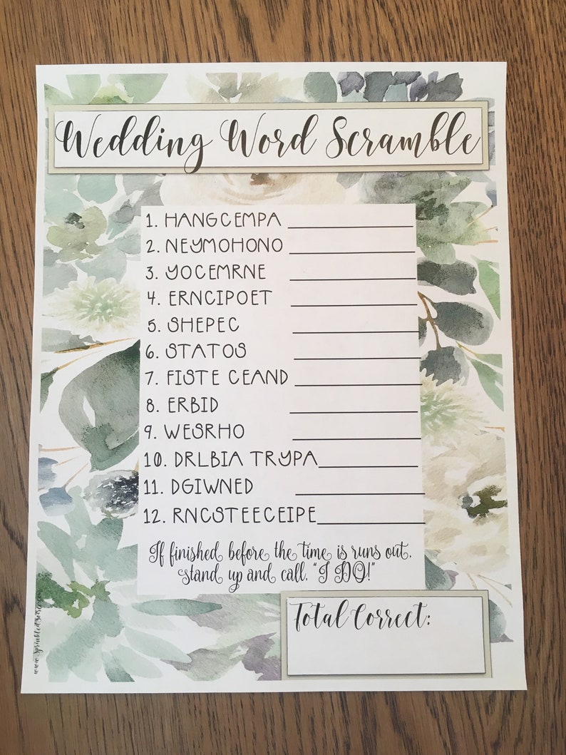 Wedding Word Scramble Bridal Shower Game White | Etsy