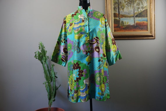 60s Retro Vintage TUNIC | Floral Tunic TOP | Penth