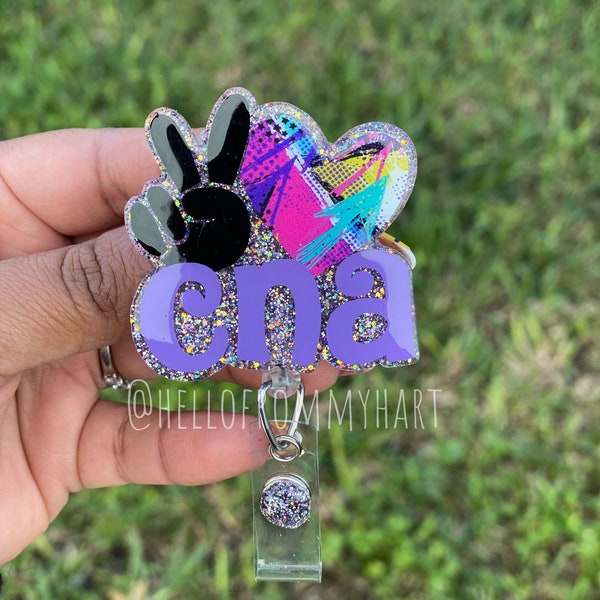 CNA nurse badge reel, glitter badge reel, peace love cna reel, healthcare worker badge reel, nurse gift, nurses life, Nurse badge reel