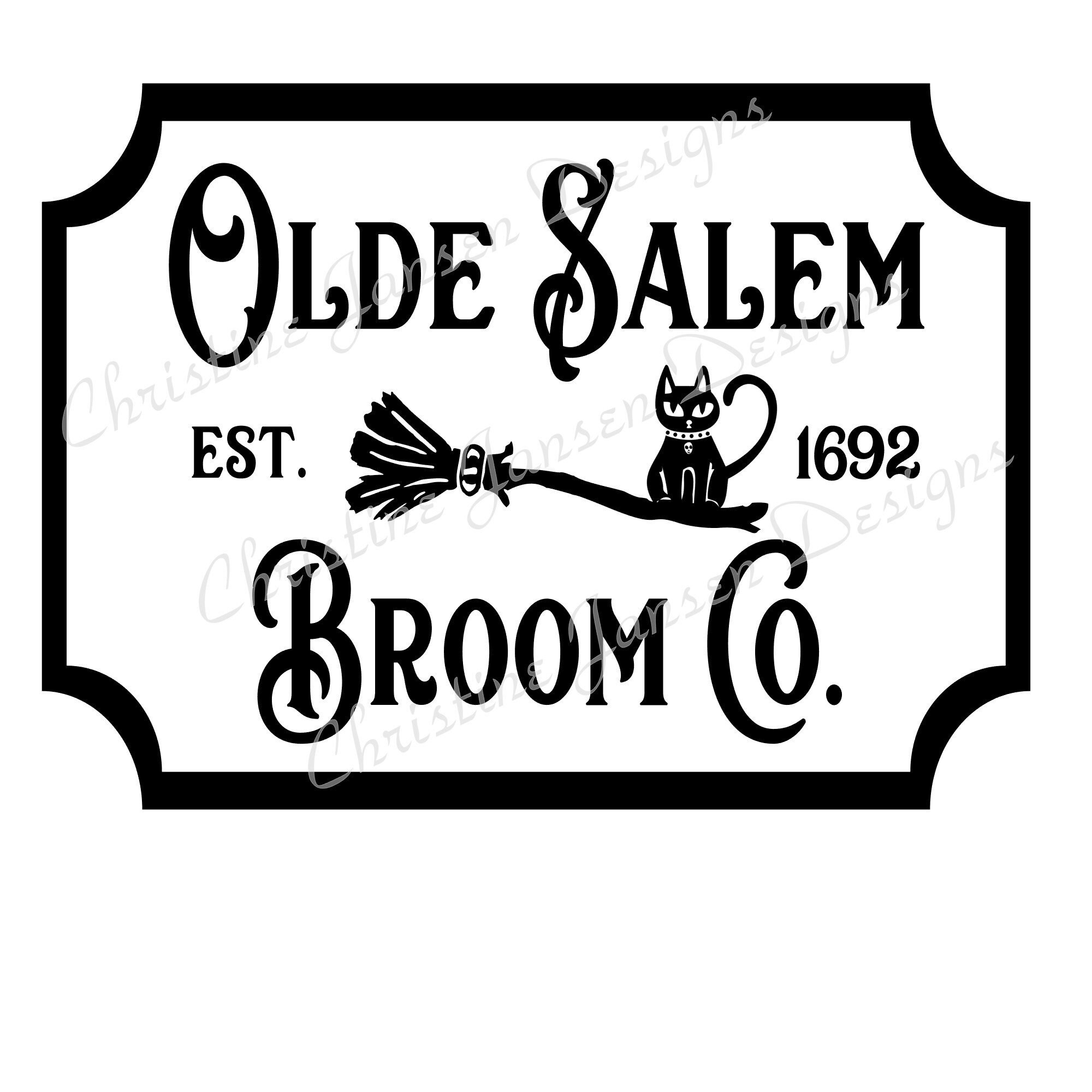 Olde Salem Broom Co Halloween Cat on Broom SVG Jpeg Png Pdf | Etsy