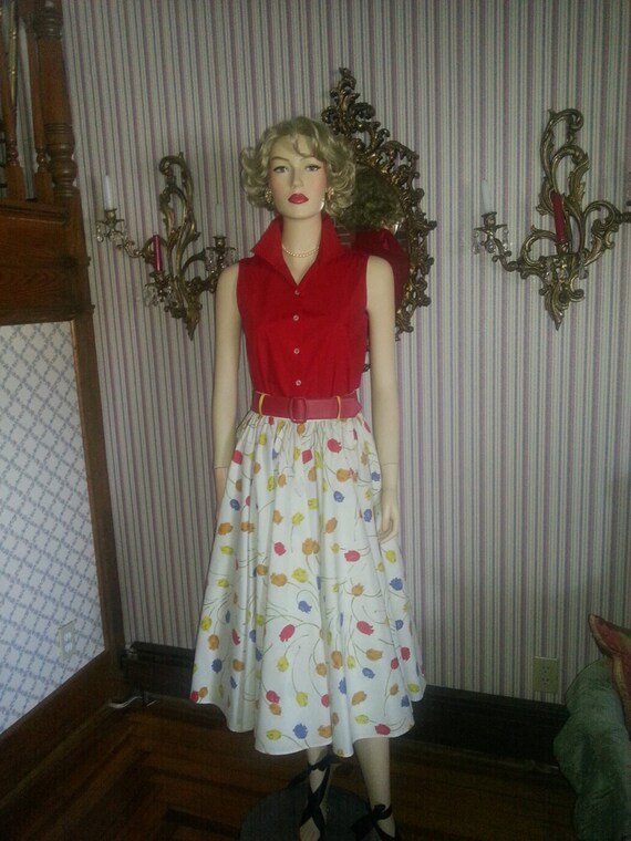 1950's Tulip Print Cotton Circle Skirt....