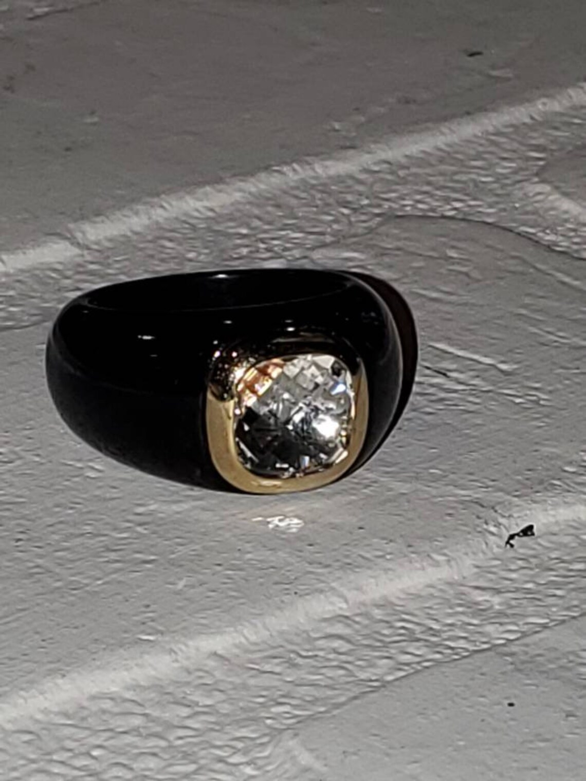 Contemporary Black Jade Statement Ring With 14kt Yellow Gold Etsy