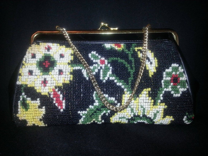 Vintage 60s Crewel / Needlepoint Tapestry Purse Embroidered Etsy