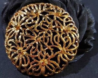 Monet Goltone Filigree Ribbon & Dots Circular Domed Brooch...