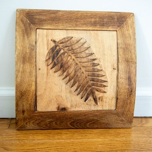 4 x Wood Wall Art Carved Leaves From Wood In Curved Wood Frames Set Of 4 12 X 12