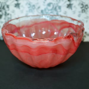Vintage Pink Swirls Glass Bowl 9.5&quot;x5.5&quot;