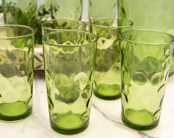 Vintage Hazel Atlas Avocado Green Tumblers: Eldorado Dots, Set of 4