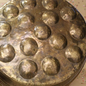 Vintage Large Primitive  Brass Pot Pan Escargot Egg Poacher Pastry Pan with Brass Handles French Country Kitchen Style