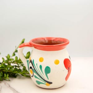 Handcrafted Traditional Mexican Jarrito Clay Pottery Mug With Painted Butterfly and Flowers - Hand Painted Floral Mexican Coffee Mugs