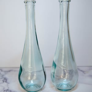 Kitchen Supply Green Glass Bottle from Spain Teardrop Shape Bottle Vase Decanter Set of 2