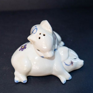 Vintage Ceramic Pig Salt Pepper Shaker Set Hand Painted Floral