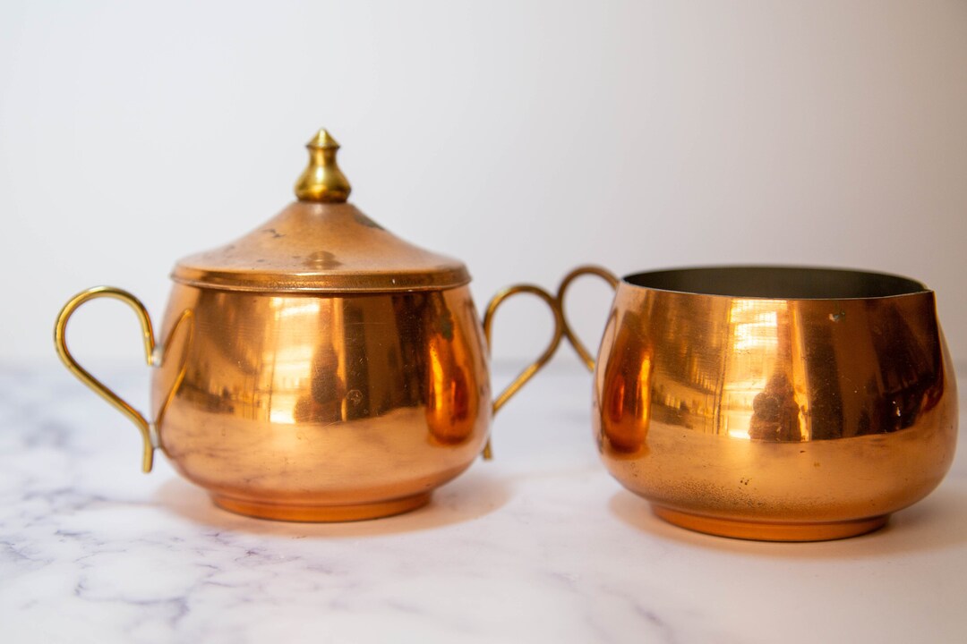 Vintage Copper Cream and Sugar Set Etsy