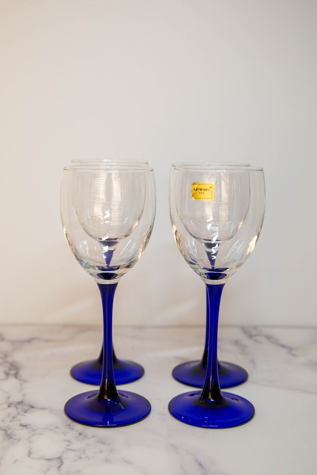 Luminarc Cobalt Blue Stemmed Wine Glasses Set of 4 Etsy