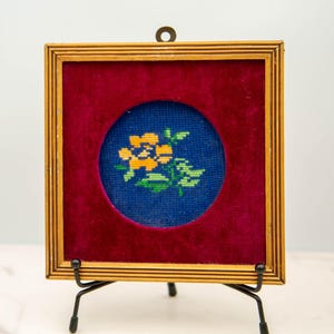Needlepoint Floral Framed Wall Hanging/Wall Art/Floral Needlepoint