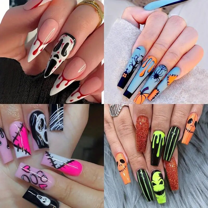 y2k Nails Five-pointed Star Pattern False Nails Halloween Style Long Coffin  Ballet Press on Nails