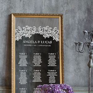 Vintage Lace Wedding Mirror Seating Chart Static Cling Decal