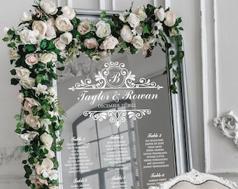 Scroll Wedding Mirror Seating Chart Static Cling Decal