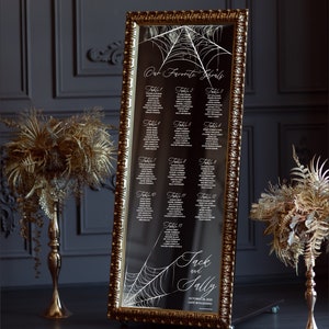 Spooky Spider Web Wedding Mirror Seating Chart Static Cling Decal