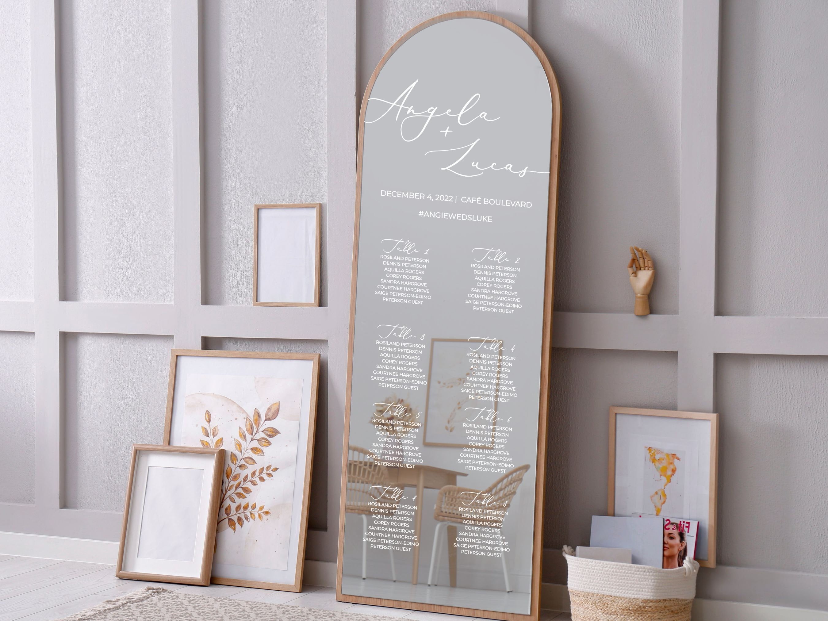 Arch Acrylic Mirror Seating Chart – Blush and Lumber