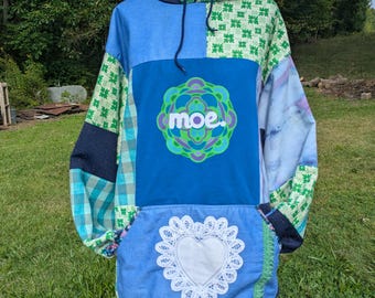 Size Large Patchwork moe. Hoodie with Doilys & Vintage Trim
