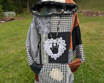 Size Large Patchwork Dead Hoodie with Doilys & Vintage Trim
