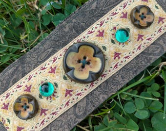 Flower Button Cuff Adjustable Bracelet