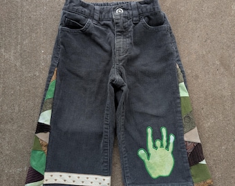 Size 12 - 18 months Children's Upcycled Patchwork Jerry Garcia Hand Print Pants