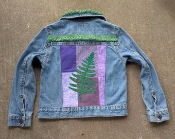 Upcycled Children's Size 6 - 6 1/2 Patchwork Fern Denim Jacket