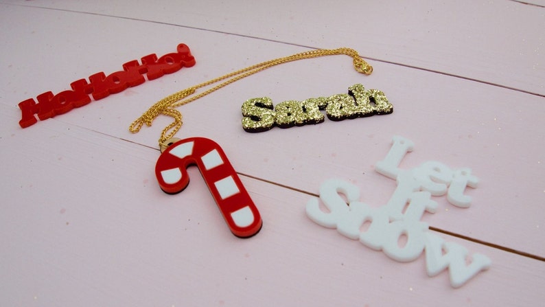 Glitter Jewellery! Custom Necklace Name Necklace Personalised Wooden Glittered Name Necklace Statement Jewellery Glitter Name Necklace