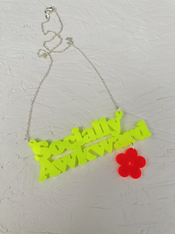Acrylic Socially Awkward Necklace, Gift for Introvert, Introverted, Laser Cut Jewellery, Statement and Monogram Jewellery, Unique & FUN!!