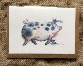 Tilly the Gloucester Old Spot, pig greetings card, pig card