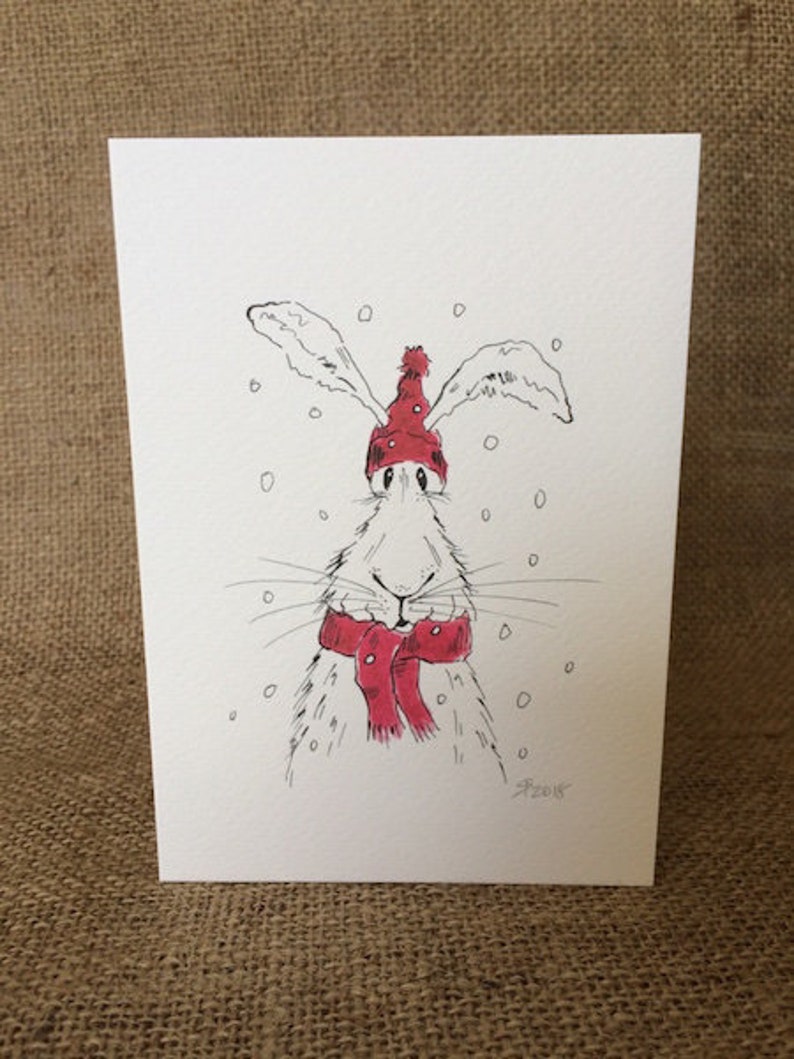 Pack of five Christmas hare cards hare cards christmas cards image 1