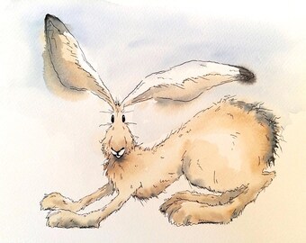 Hare print - Stretching hare, limited edition print, hare picture