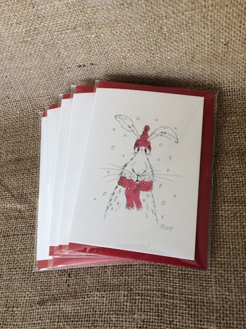 Pack of five Christmas hare cards hare cards christmas cards image 0