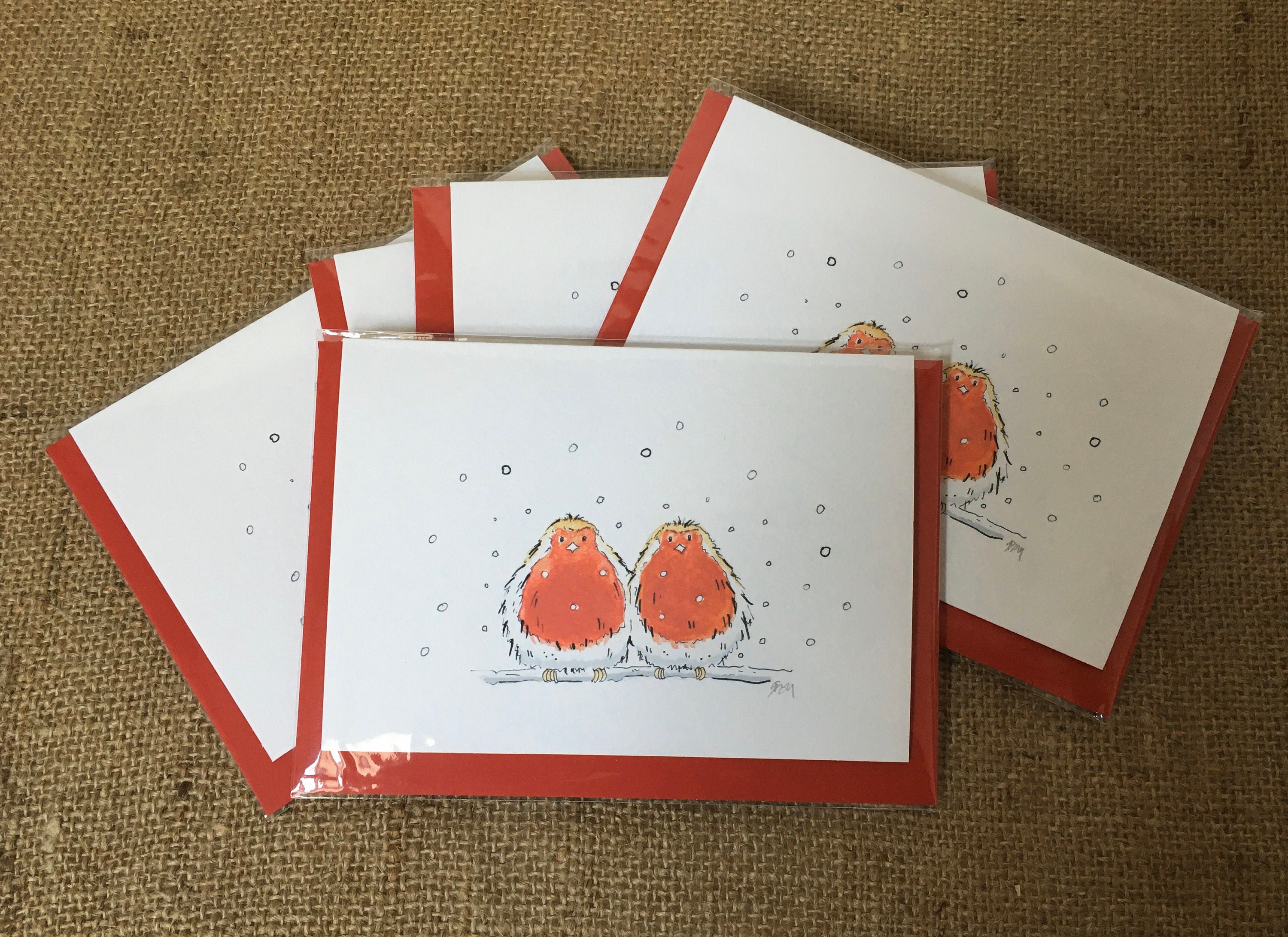 Pack of Five Christmas Robin Cards Robin Cards Christmas | Etsy UK