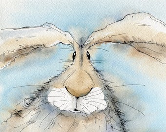 Hare print - William the hare, rabbit print, limited edition print
