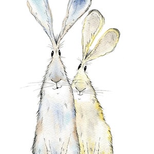 Hare print - two hares print, limited edition print