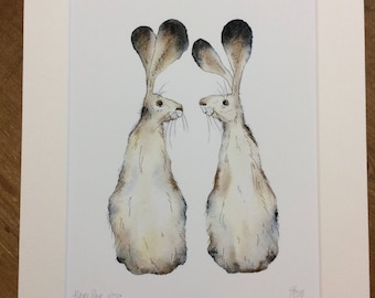 Hare print - hare pair print, limited edition print