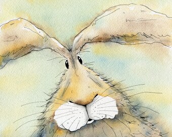 Hare print, Humphrey the hare, rabbit print, limited edition print