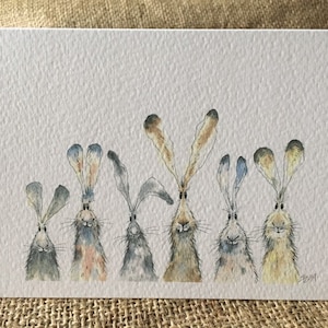 Pack of five hare cards, Easter cards, C6 size, hare cards