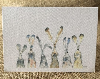 Pack of five hare cards, Easter cards, C6 size, hare cards