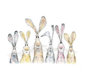 Hare print - six hares print, limited edition print