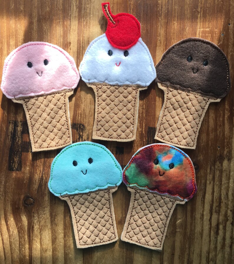 Ice Cream Cone Felt Food Finger Puppets Assorted Colors Party Etsy